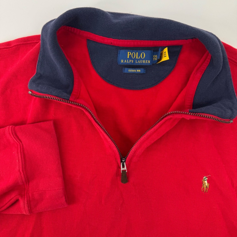 Polo Ralph Lauren Quarter Zip Mens XXL Red Estate Rib Cotton Pullover Logo